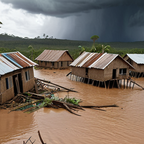 Home 11 **
A cyclone ravages a coastal village in Madagascar. Flooded houses, uprooted trees, and dark storm clouds fill the scene. Desperate villagers struggle to salvage belongings. Emphasize the power of nature and the vulnerability of the people. (Style: Dramatic, realistic)
**